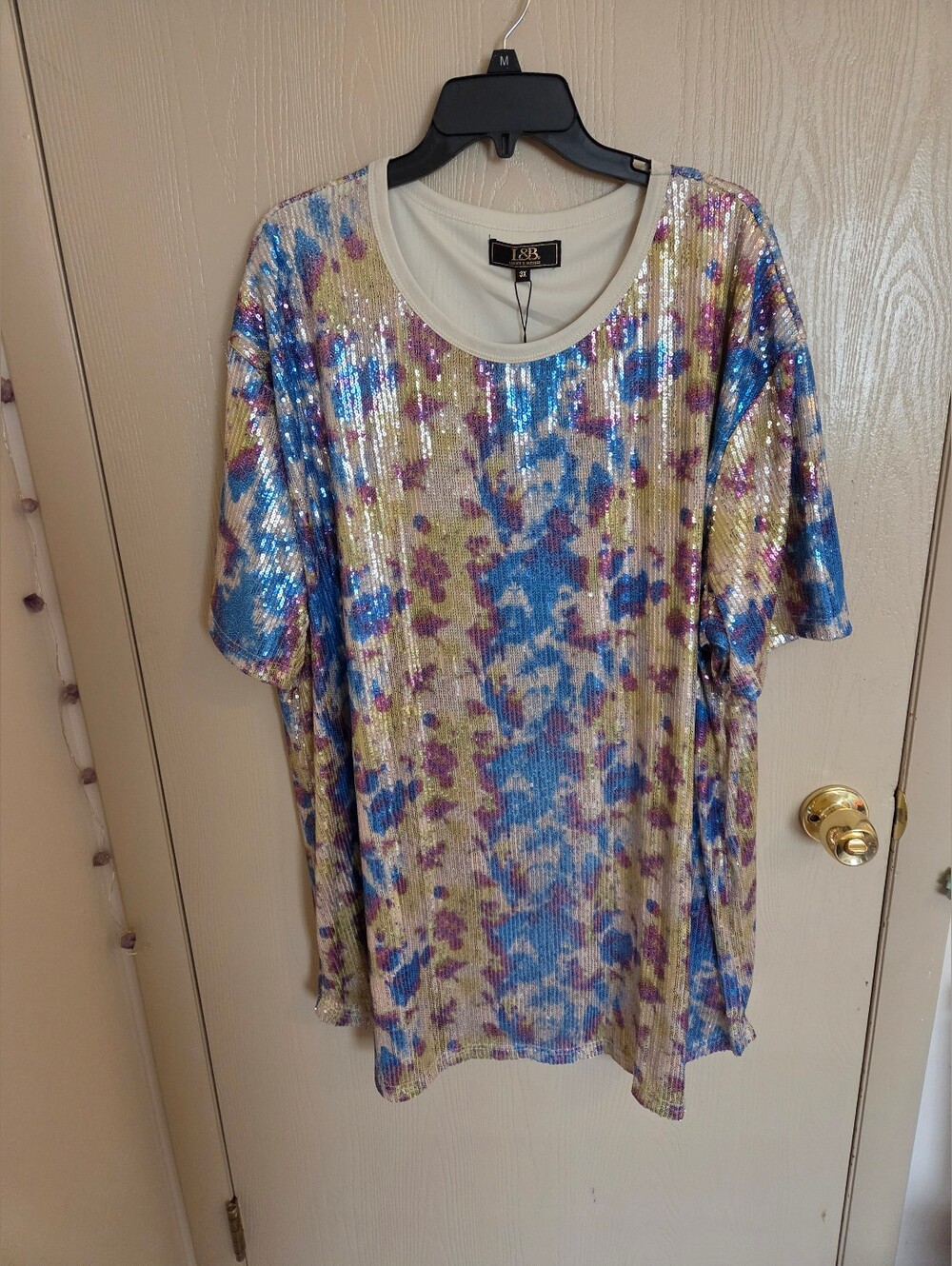Lucky & Blessed Oversized Tie Dye Sequin Blouse Womens Size 3xl NWT